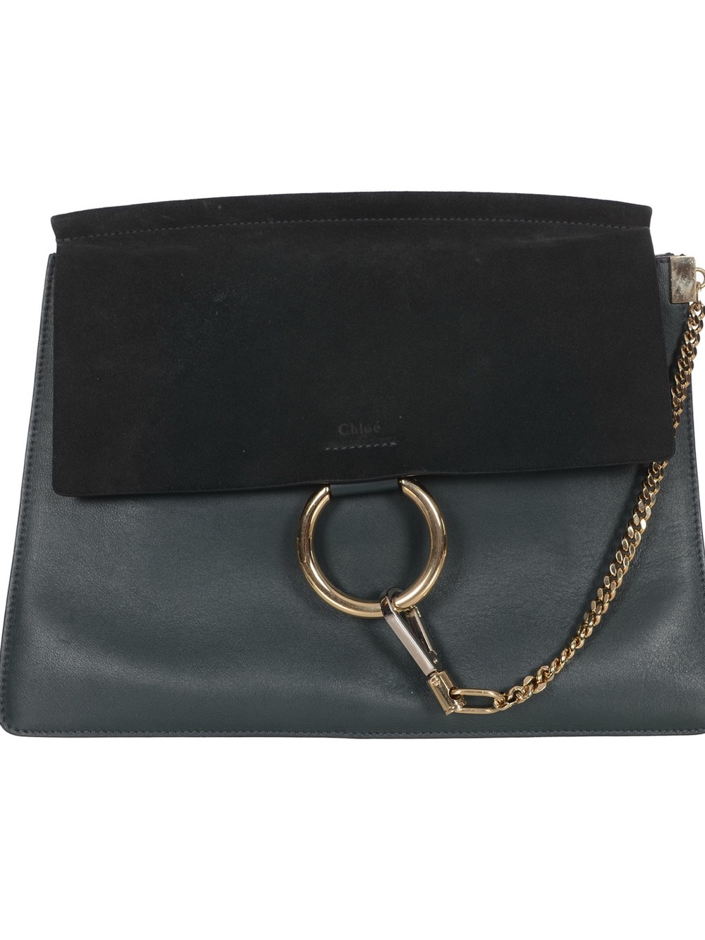 ♥️ Chloe Faye Medium Two-Tone Suede & Leather Shoulder Bag with Black & Dark♥️
